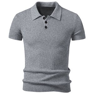 Polo en tricot pour homme, manches courtes, coupe ajustée côtelée, col classique, boutons, haut décontracté pour affaires - Product Image 6