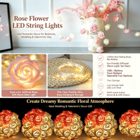 Guirlandes lumineuses LED romantiques en forme de roses artificielles, lumières féériques pour Noël, mariage, Saint-Valentin, fête, décoration festive pour la maison