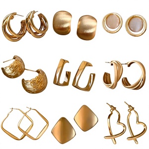 Golden Rhodium Plated Geometric Slim Elegant Brass <strong>Zinc</strong> Alloy Retro Niche Ear Stud Earrings - Product Image 1