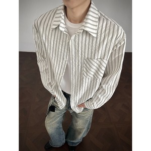 <span class=keywords><strong>Chemise</strong></span> rayée vintage à manches longues et épaules droites, <span class=keywords><strong>chemise</strong></span> <span class=keywords><strong>homme</strong></span> élégante à coupe ample et décontractée - Product Image 4