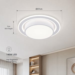 Plafonnier LED rond moderne 140W en acrylique et fer, télécommande, variateur de lumière, tricolore, montage en surface pour salon et chambre - Product Image 4