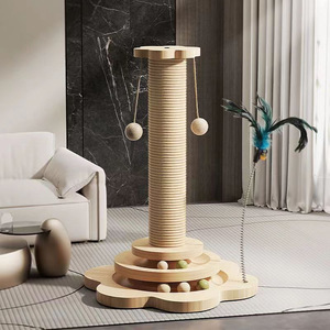 <b>Cat</b> <b>Scratching</b> <b>Post</b> Tall Solid Wood Sisal Climbing Frame With Spinning Wheel <b>For</b> Indoor <b>Cats</b> Modern Design - Product Image 1