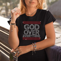 Transfert de chaleur personnalisé Dieu sur tout strass pour T-shirt