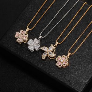 Top Icy Jewelry Frank Style ciondolo quadrifoglio in ottone placcato oro 14K CZ catena clavicola gioielli di moda per donna - Product Image 6