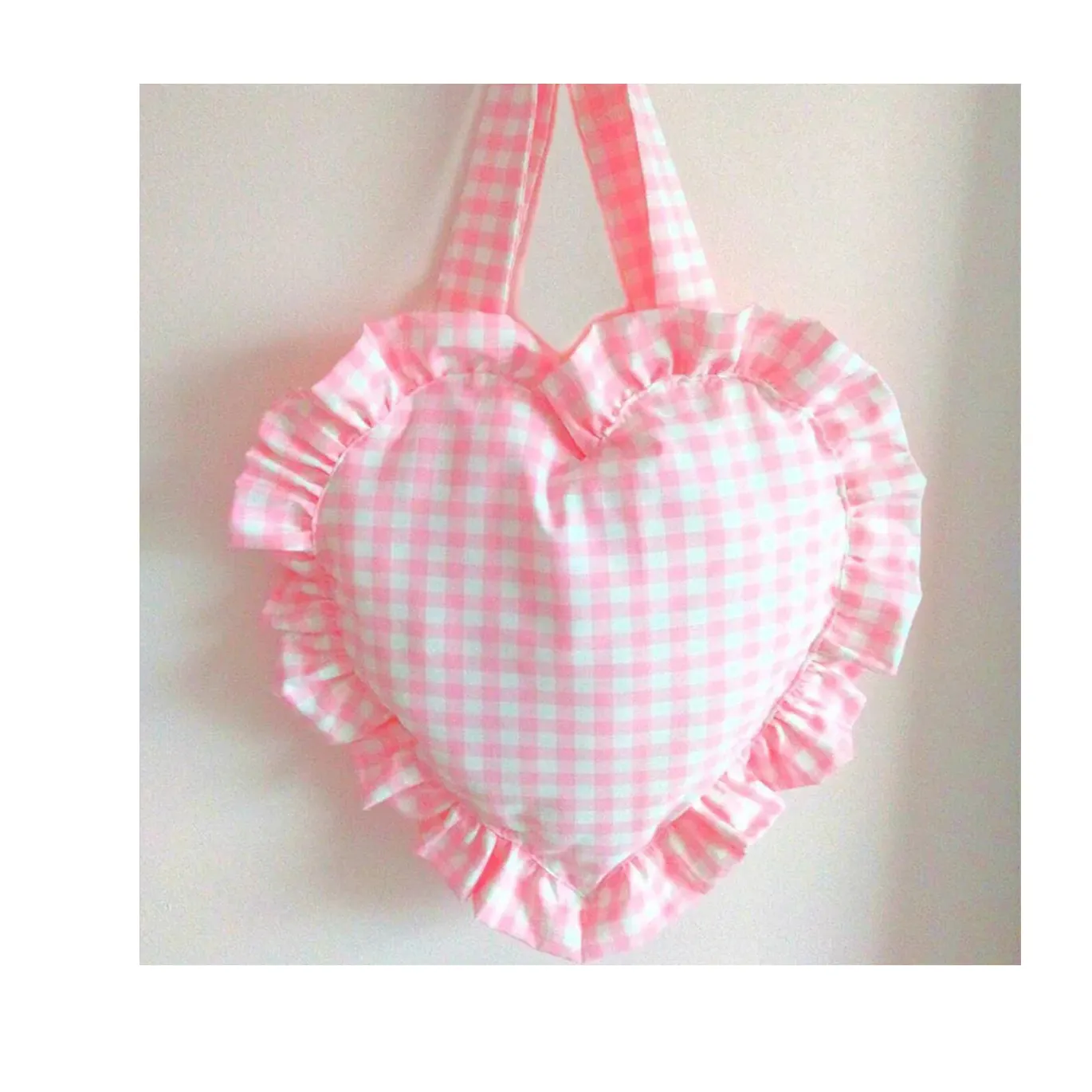 Wholesale Custom Gingham Totes Bridesmaid Gifts Shoulder Bag Ruffle Heart Shaped Bag