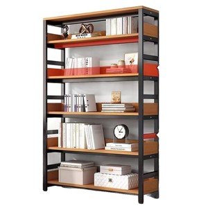 Estantería de acero y madera de varias capas, diseño simple, unidad de almacenamiento para sala de estar, estantería de pie. - Product Image 1