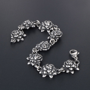 Pulsera vintage de acero de titanio con diseño de rosa para mujer, 20,5 cm, joyería para uso diario - Product Image 3