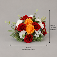 Arrangement floral de centre de table de mariage en soie artificielle rouge, orange et blanche pour réception de fête, banquet, décoration de table personnalisée