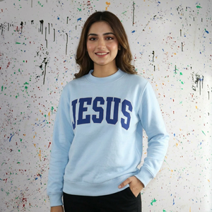 Sudadera JESUS SKY BLUE con cuello alto, 100% algodón, azul real, con apliques bordados, cuello ancho, CLUSH SPORTS - Product Image 1