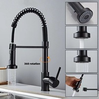 Robinet de cuisine contemporain à une poignée monté sur le pont en acier inoxydable poli avec poignée en céramique design noir et or brossé