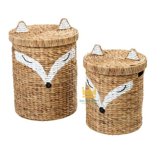 Handwoven Cartoon Fox Rattan Storage Basket Round Toy Organizer for Kids Bedroom Plant Fiber Decorative <b>Bin</b> from Vietnam - Product Image 1