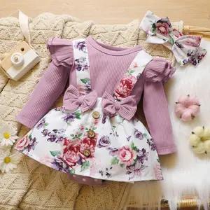 Full Sleeve Floral Spring Autumn Baby Girl Rompers for 0-18 Months Infant Girls Romper for Newborn Pink Green Purple
