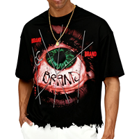 Camiseta Oversize Personalizada para Hombre, Estilo Vintage Lavado, 100% Algodón, con Borde Deshilachado y Gráficos, Marca Privada OEM
