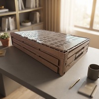 Caisse de rangement rectangulaire pliable en plastique imitation bois, ventilée, peu profonde, empilable, pour produits frais
