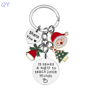 Porte-clés en métal QY avec breloque cloche de Noël et sapin, gravure personnalisée, cadeau de remerciement pour les enseignants - Product Image 1