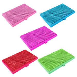 Porta tarjetas de presentación metálico con diamantes de imitación, muy vendido, con caja para tarjetas de presentación. - Product Image 1