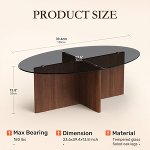 Oval Tempered Glass Handmade Modern Convertible Coffee Table Cross Solid Wood Base Heat Resistant Scratch-Proof Home Furniture - Product Image 6