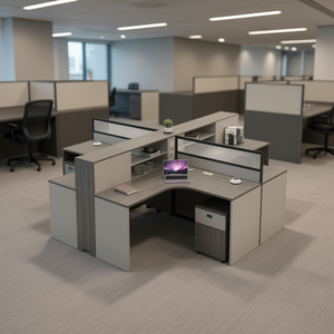 Scrivania a L per Ufficio L240 W280 H110cm Grigia, Design Modulare Moderno con Cassetto Portadocumenti, Arredamento Commerciale - Product Image 2