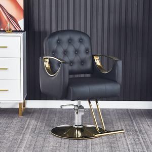 Sillón de Barbería de Lujo con Base de Acero Inoxidable Dorado y Tapicería de Cuero Negro, Color Personalizable, para Barbería - Product Image 1