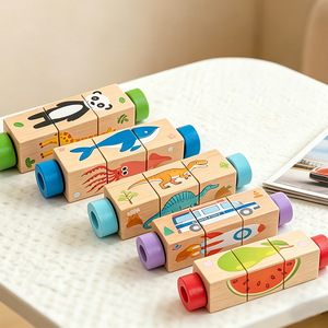 Puzzles rotatifs en bois en gros, jouet éducatif pour l'entraînement à la réflexion, motifs de dessins animés, puzzles 3D pour enfants - Product Image 5