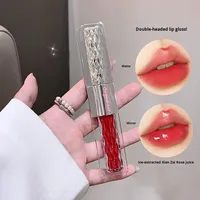 Brillo Labial de Doble Punta, Hidratante, Acabado Brillante, Voluminizador, Resistente al Agua, No se Decolora, Brillo Labial de Alto Impacto