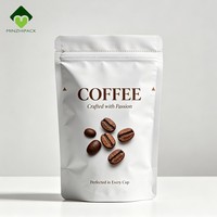 Sachet d'emballage personnalisé pour grains de café, finition mate, doublure en aluminium, pochette verticale avec fermeture éclair et valve pour café moulu