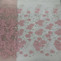 Nouveau style Tissu en maille de dentelle 100% polyester écologique, broderie florale à perles et sequins de style chinois, tendance