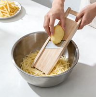 10mm Steak Snijder Mandoline Groentesnijder & Hakmes voor Ui Aardappel Gepatenteerde Handbeschermer Massief Houten Handmatige Snijder met Roestvrijstalen Lemmet
