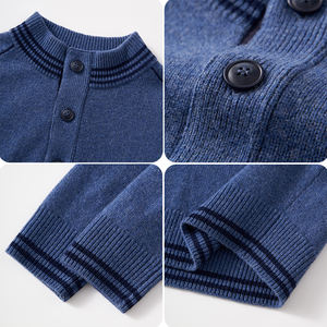 Logo personnalisé décontracté à manches longues côtelé mode pull bouton col montant hommes 100% laine mérinos tricoté pulls pulls - Product Image 3