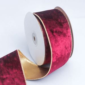 Ruban en velours de luxe de haute qualité avec bordure dorée de 6,3 cm pour emballage cadeau de Noël, 10 yards/rouleau - Product Image 3
