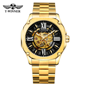 Montre-bracelet automatique de luxe pour homme T-winner, nouvelle collection, squelette, résistante à l'eau, en acier inoxydable, chiffres romains - Product Image 5