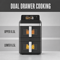 Friteuse à air électrique carrée à double tiroir, sans huile, avec fenêtres de visualisation, contrôle numérique et paniers de cuisson antiadhésifs pour usage domestique