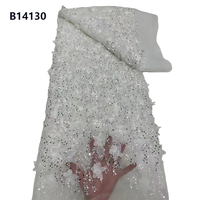 CHOCOO Tissu en dentelle à paillettes brodées en gros, tulle à sequins et perles, tissu en dentelle blanche à fleurs 3D pour robe
