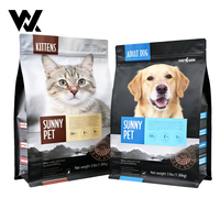 Sacs à fond plat pour aliments pour chiens et chats, emballage flexible OEM, effet mat UV, pour machines de transformation d'aliments pour animaux de compagnie avec fermeture éclair Velcro