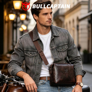 Bolsos de mensajero BULLCAPTAIN para hombre, bolso cruzado informal de cuero para hombre, bolso de hombro de negocios marrón y negro, bolso de mano masculino de piel de vaca - Product Image 2