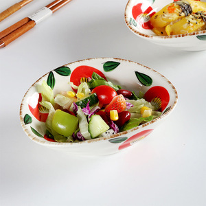 Plato de servir de cerámica irregular hecho a mano con patrón vegetal bajo esmalte, estilo oriental, para fiestas - Product Image 3