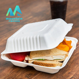 Bodegradable Sugarcane container food takeaway packaging bagasse pulp paper lunch box