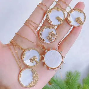 mother pearl jewelry pendants coconut tree diamond pave dijes stone pave boy and girls design necklace charms