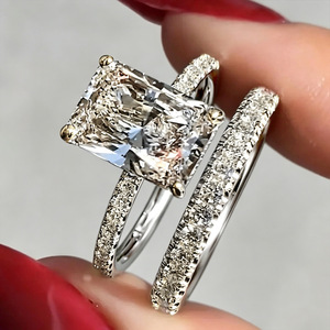 Set di Anelli Geometrici Quadrati a Due Pezzi per Donne, Elegante Gioiello di Moda per Fidanzamento - Product Image 6