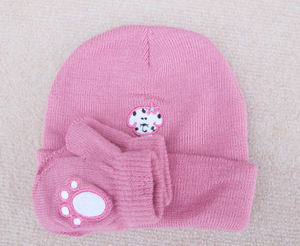 Sevimli işlemeli köpek ve pençeleri bebek eldivenler örme şapka eldiven sonbahar kış akrilik bebekler örgü şapka eldiven kiti - Product Image 6