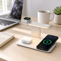 Chargeur sans fil magnétique en aluminium 3-en-1 15W avec veilleuse à trois niveaux de luminosité pour téléphones portables et montres OEM