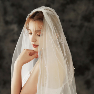 <span class=keywords><strong>2022</strong></span> blanc/ivoire court voile de mariage avec perles mode perle perlée 2 couches Tulle court voile de mariage avec peigne - Product Image 5
