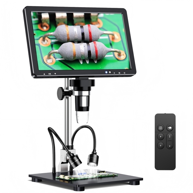 1080P Stereo Digital Microscope for Mobile Repair DM12 Trichoscopy Camera with 10.1" IPS LCD Screen 12MP Photo ABS