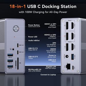 Base de Conexión DisplayLink para 3 Monitores, Adaptador de Corriente de 120W, Más de 10 Puertos, Compatible con <span class=keywords><strong>MacBook</strong></span> <span class=keywords><strong>Pro</strong></span>/Air Thunderbolt 4/3 <span class=keywords><strong>USB</strong></span>-<span class=keywords><strong>C</strong></span>/DP/<span class=keywords><strong>USB</strong></span>, en Stock - Product Image 3