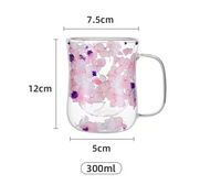 Mug Kaca Dinding Ganda Bunga Kering dengan Gagang, Cangkir Kopi Teh Terisolasi Motif Hydrangea Pink, Hadiah Estetis untuknya, Perlengkapan Minum