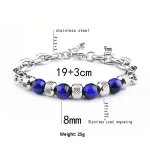 Nouvelle chaîne perlée épaisse en acier inoxydable <span class=keywords><strong>pierre</strong></span> d'<span class=keywords><strong>oeil</strong></span> <span class=keywords><strong>de</strong></span> <span class=keywords><strong>tigre</strong></span> <span class=keywords><strong>Bracelet</strong></span> réglable pour hommes à la mode cadeau pour anniversaire <span class=keywords><strong>de</strong></span> mariage - Product Image 5