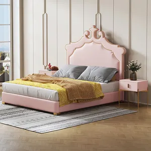الفاخرة الوردي يصل holstered الأميرة سرير الملك الملكة حجم الجلود سرير تخزين غرفة اثاث ل فتاة الأطفال الاطفال طاقم غرفة نوم