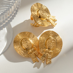 Pendientes de paja con forma de flor, aleación de zinc, color dorado, joyería de moda para fiesta - Product Image 4
