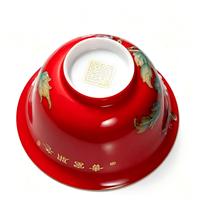 Set Gaiwan Porselen Merah Cina Premium yang Berwarna Cerah dengan Desain Bunga Peony Tradisional untuk Kemakmuran, 2-Piece Lid Bowl Kung Fu Tea Cup Food.