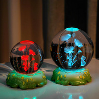 Lampe de table en résine gravée en 3D, rose et œillet, boule lumineuse, décoration d'intérieur, 6/8 cm, cadeau idéal pour les femmes, anniversaire, festival